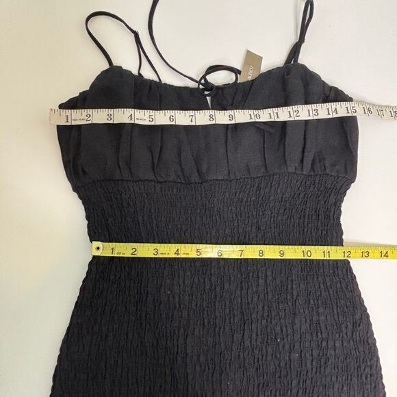 J Crew Smocked Linen Sleeveless Midi Dress Black 4 NWT - Picture 3 of 10